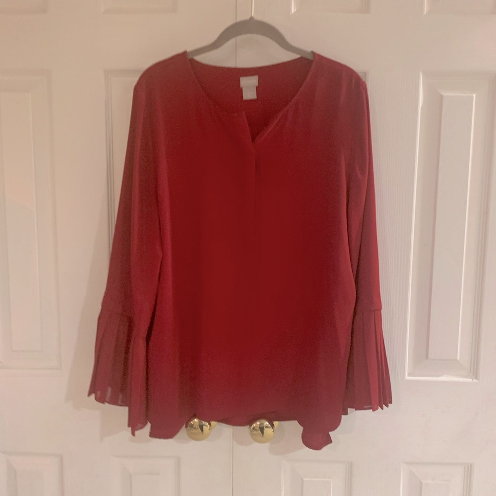 Chico’s red pleated sleeve top in a size 2
